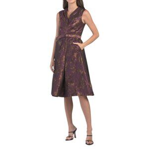KAY UNGER Fig Margaret Sleeveless Floral Mikado Midi Dress With Belt